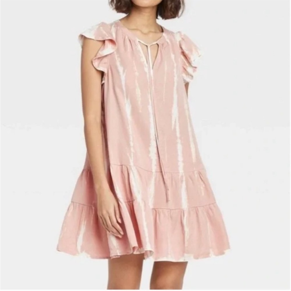 Knox Rose pink and white ruffle sleeve mini dress - Size S